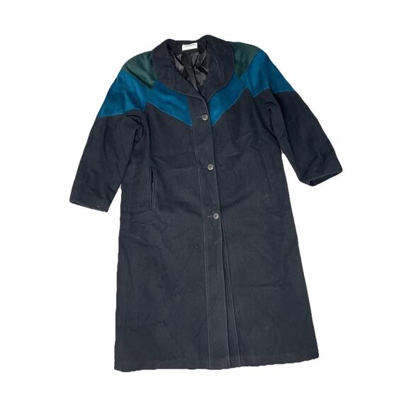 VTG Forecaster of Boston Wool Trench Coat Black Color Block Women’s Size 13/14 - Picture 1 of 8